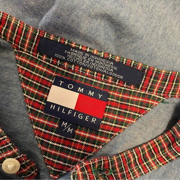 Vintage Tommy Hilfiger Denim Plaid Collar Button Down Long Sleeve Shirt MED - Picture 7 of 7